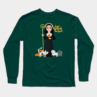 St. Gertrude of Nivelles Patron Saint of Cats Lovers Long Sleeve T-Shirt